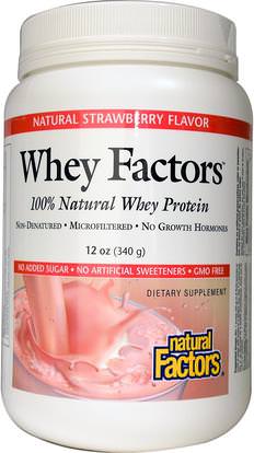 Natural Factors, Whey Factors, 100% Natural Whey Protein, Natural Strawberry Flavor, 12 oz (340 g) ,المكملات الغذائية، بروتين مصل اللبن