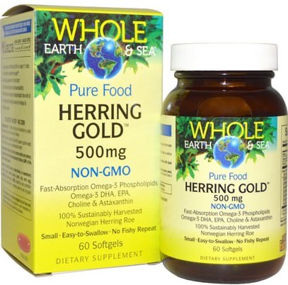 Natural Factors, Whole Earth & Sea, Herring Gold, 500 mg, 60 Softgels ,المكملات الغذائية، إيفا أوميجا 3 6 9 (إيبا دا)، دا، إيبا