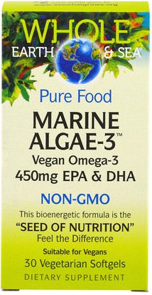 Natural Factors, Whole Earth & Sea, Marine Algae-3, 450 mg EPA & DHA, 30 Veggie Caps ,المكملات الغذائية، إيفا أوميجا 3 6 9 (إيبا دا)، دا، إيبا