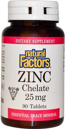 Natural Factors, Zinc Chelate, 25 mg, 90 Tablets ,المكملات الغذائية، المعادن، الزنك