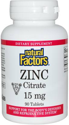 Natural Factors, Zinc Citrate, 15 mg, 90 Tablets ,المكملات الغذائية، المعادن، الزنك