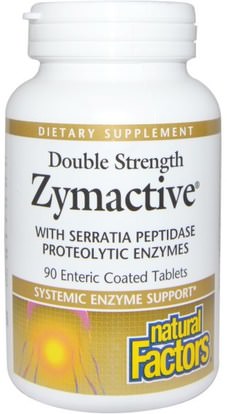 Natural Factors, Zymactive, Double Strength, 90 Enteric Coated Tablets ,والمكملات الغذائية، والانزيمات، سيرابيبتاس