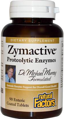Natural Factors, Zymactive, Proteolytic Enzymes, 90 Enteric Coated Tablets ,المكملات الغذائية، الإنزيمات، زيماكتيف