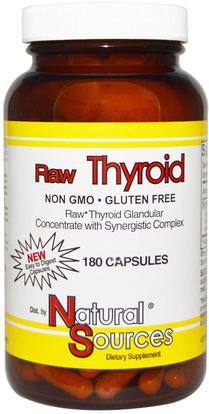 Natural Sources, Raw Thyroid, 180 Capsules ,المكملات الغذائية، منتجات الأبقار، الصحة، الغدة الدرقية