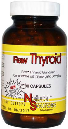 Natural Sources, Raw Thyroid, 90 Capsules ,المكملات الغذائية، منتجات الأبقار، الصحة، الغدة الدرقية