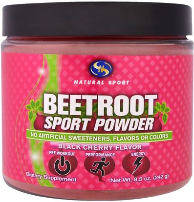 Natural Sport, Beetroot Sport Powder, Black Cherry Flavor, 8.5 oz (242 g) ,والرياضة، والأعشاب، وجذر البنجر الجذر