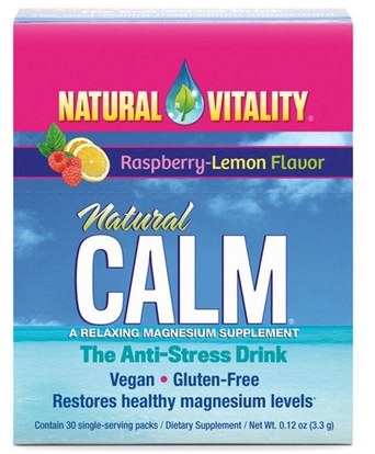 Natural Vitality, Natural Calm, The Anti-Stress Drink, Organic Raspberry-Lemon Flavor, 30 Single-Serving Packs, 0.12 oz (3.3 g) ,والصحة، ومكافحة الإجهاد
