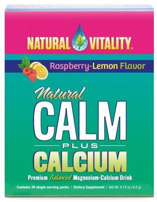 Natural Vitality, Natural Calm Plus Calcium, Raspberry-Lemon Flavor, 30 Single-Serving Packs, 0.15 oz (4.2 g) Each ,المكملات الغذائية، المعادن، الكالسيوم والمغنيسيوم، الهدوء الطبيعي
