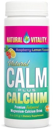 Natural Vitality, Natural Calm Plus Calcium, Raspberry-Lemon Flavor, 8 oz (226 g) ,والمكملات الغذائية، والمعادن، والكالسيوم والمغنيسيوم