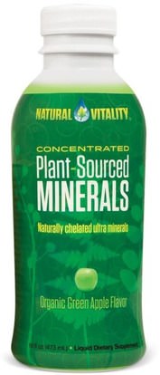 Natural Vitality, Plant-Sourced Minerals, Organic Green Apple Flavor, 16 fl oz (473 ml) ,المكملات الغذائية، المعادن، المعادن المتعددة، المعادن السائلة