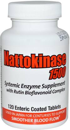 Naturally Vitamins, Nattokinase 1500, Systemic Enzyme Supplement, 120 Enteric Coated Tablets ,المكملات الغذائية، ناتوكيناس، الصحة، ضغط الدم
