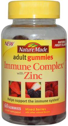 Nature Made, Adult Gummies, Immune Complex with Zinc, Mixed Berries, 60 Gummies ,المكملات الغذائية، غوميز، الانفلونزا الباردة والفيروسية، جهاز المناعة