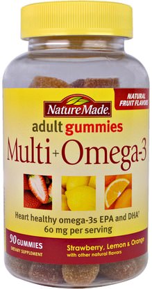 Nature Made, Adult Gummies, Multi + Omega-3, 90 Gummies ,المكملات الغذائية، إيفا أوميجا 3 6 9 (إيبا دا)، أوميغا 369 غوميس، الفيتامينات، الفيتامينات المتعددة، الفيتامينات غوميز