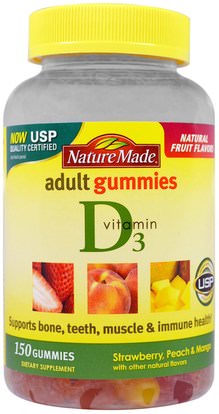 Nature Made, Adult Gummies, Vitamin D3, Strawberry, Peach & Mango, 150 Gummies ,الفيتامينات، فيتامين d3، فيتامين د غوميز