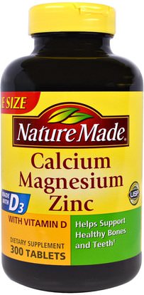 Nature Made, Calcium Magnesium Zinc with D3, 300 Tablets ,المكملات الغذائية، والمعادن، والكالسيوم