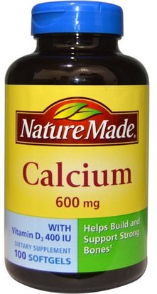 Nature Made, Calcium with Vitamin D3 400 IU, 600 mg, 100 Softgels ,المكملات الغذائية، والمعادن، والكالسيوم
