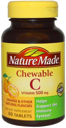 Nature Made, Chewable Vitamin C, 500 mg, 60 Tablets ,الفيتامينات، فيتامين ج، فيتامين ج مضغ