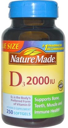 Nature Made, D3, 2000 IU, 250 Softgels ,الفيتامينات، فيتامين d3
