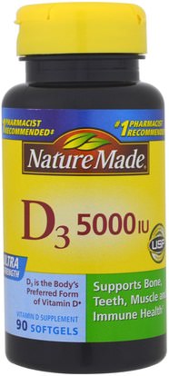 Nature Made, D3, Ultra Strength, 5000 IU, 90 Softgels ,الفيتامينات، فيتامين d3