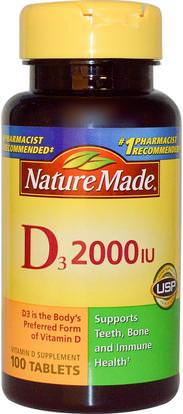 Nature Made, D3, Vitamin D Supplement, 2000 IU, 100 Tablets ,الفيتامينات، فيتامين d3
