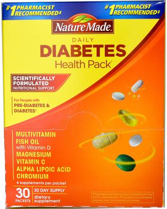 Nature Made, Daily Diabetes Health Pack, 30 Packets, 6 Supplements Per Packet ,الفيتامينات، الفيتامينات، دعم السكر في الدم