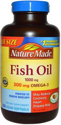 Nature Made, Fish Oil, 1,000 mg, 250 Liquid Softgels ,المكملات الغذائية، إيفا أوميجا 3 6 9 (إيبا دا)، زيت السمك، سوفتغيلس زيت السمك