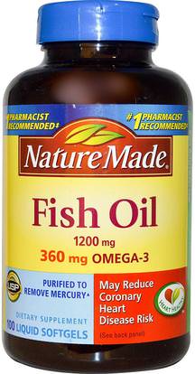 Nature Made, Fish Oil, 1,200 mg, 100 Liquid Softgels ,المكملات الغذائية، إيفا أوميجا 3 6 9 (إيبا دا)، زيت السمك، سوفتغيلس زيت السمك