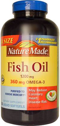 Nature Made, Fish Oil, 1,200 mg, 300 Liquid Softgels ,المكملات الغذائية، إيفا أوميجا 3 6 9 (إيبا دا)، زيت السمك، سوفتغيلس زيت السمك