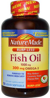 Nature Made, Fish Oil, Omega-3, 1000 mg, 150 Liquid Softgels ,المكملات الغذائية، إيفا أوميجا 3 6 9 (إيبا دا)، زيت السمك، سوفتغيلس زيت السمك
