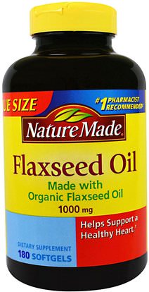 Nature Made, Flaxseed Oil, 1000 mg, 180 Softgels ,المكملات الغذائية، إيفا أوميجا 3 6 9 (إيبا دا)، سوفتغيلس الكتان النفط