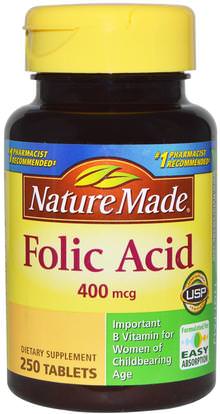 Nature Made, Folic Acid, 400 mcg, 250 Tablets ,الفيتامينات، حمض الفوليك