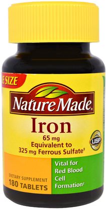 Nature Made, Iron, 180 Tablets ,المكملات الغذائية، والمعادن، والحديد