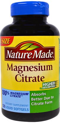 Nature Made, Magnesium Citrate, 120 Liquid Softgels ,والمكملات الغذائية، والمعادن، والكالسيوم والمغنيسيوم