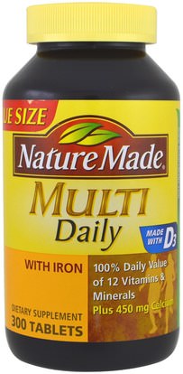 Nature Made, Multi, Daily, With Iron, 300 Tablets ,الفيتامينات، الفيتامينات