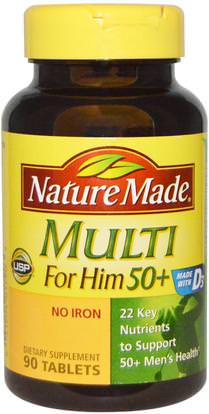 Nature Made, Multi For Him 50+, No Iron, 90 Tablets ,الفيتامينات، الفيتامينات - كبار السن، الرجال الفيتامينات المتعددة