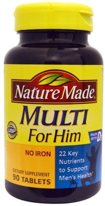 Nature Made, Multi for Him, No Iron, 90 Tablets ,الفيتامينات، الرجال الفيتامينات