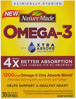Nature Made, Omega-3, Extra Absorb, 1200 mg, 30 Softgels ,المكملات الغذائية، أنزيم q10، coq10