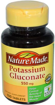 Nature Made, Potassium Gluconate, 550 mg, 100 Tablets ,المكملات الغذائية، المعادن، غلوكونات البوتاسيوم
