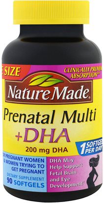 Nature Made, Prenatal Multi + DHA, 90 Softgels ,الفيتامينات، الفيتامينات قبل الولادة