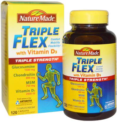 Nature Made, Triple Flex Triple Strength with Vitamin D3, 120 Caplets ,المكملات الغذائية، الجلوكوزامين، الصحة، العظام، هشاشة العظام، الصحة المشتركة