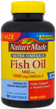 Nature Made, Ultra Omega-3, Fish Oil, 1400 mg, 90 Softgels ,المكملات الغذائية، إيفا أوميجا 3 6 9 (إيبا دا)، زيت السمك
