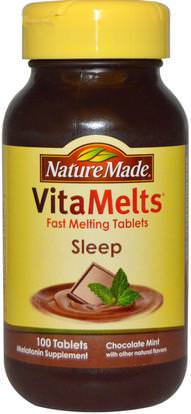 Nature Made, VitaMelts, Sleep, Chocolate Mint, 100 Tablets ,والمكملات الغذائية، الميلاتونين 3 ملغ، والنوم
