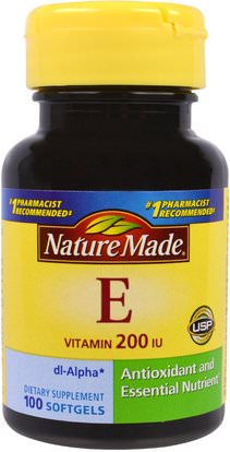 Nature Made, Vitamin E, 200 IU, 100 Softgels ,الفيتامينات، فيتامين e