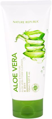 Nature Republic, Aloe Vera, Soothing & Moisture Aloe Vera Foam Cleanser, 5.07 fl oz (150 ml) ,حمام، الجمال، العناية بالوجه، منظفات الوجه
