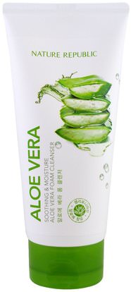 Nature Republic, Aloe Vera, Soothing & Moisture Aloe Vera Foam Cleanser, 5.07 fl oz (150 ml) ,حمام، الجمال