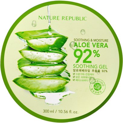 Nature Republic, Soothing & Moisture Aloe Vera 92% Soothing Gel, 10.56 fl oz (300 ml) ,حمام، الجمال، الألوة فيرا كريم محلول هلام