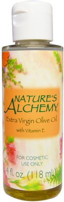 Natures Alchemy, Extra Virgin Olive Oil, With Vitamin E, 4 fl oz (118 ml) ,الصحة، الجلد، زيت التدليك