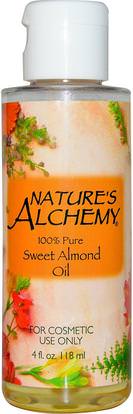 Natures Alchemy, Sweet Almond Oil, 4 fl oz (118 ml) ,الصحة، الجلد، زيت اللوز موضعي، زيت التدليك