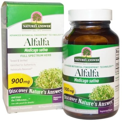 Natures Answer, Alfalfa, Full Spectrum Herb, 900 mg, 90 Vegetarian Capsules ,الأعشاب، البرسيم