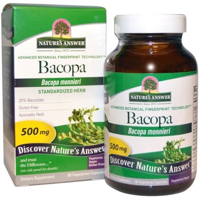 Natures Answer, Bacopa, 500 mg, 90 Vegetarian Capsules ,الصحة، اضطراب نقص الانتباه، إضافة، أدهد، الدماغ، الذاكرة، الأعشاب، باكوبا (براهمي)